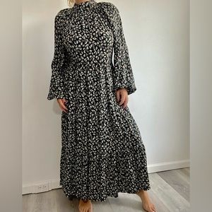 Full Printed Dress, Boho Puff Sleeve Maxi Loose Dress